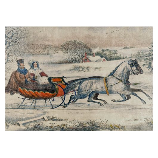 クラシック1853年 雪の中の馬車 Currier Ives ロード ウィンター カッティングボード (正面)