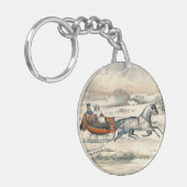 クラシック1853年 雪の中の馬車 Currier Ives ロード ウィンター キーホルダー (正面左)