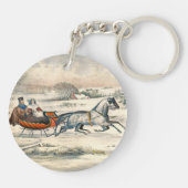 クラシック1853年 雪の中の馬車 Currier Ives ロード ウィンター キーホルダー (裏面)