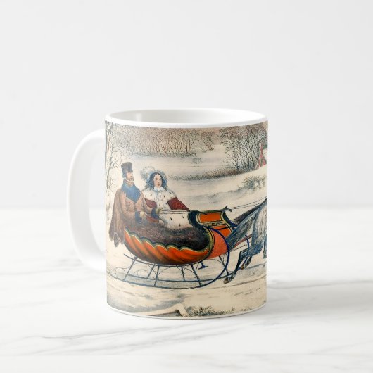 クラシック1853年 雪の中の馬車 Currier Ives ロード ウィンター コーヒーマグカップ (正面左)