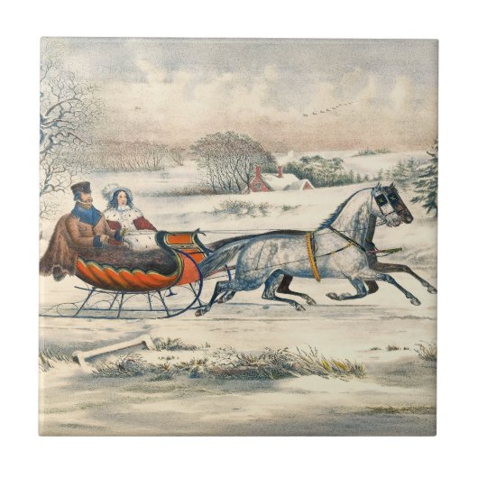 クラシック1853年 雪の中の馬車 Currier Ives ロード ウィンター タイル (正面)