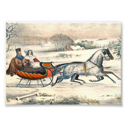 クラシック1853年 雪の中の馬車 Currier Ives ロード ウィンター フォトプリント (正面)