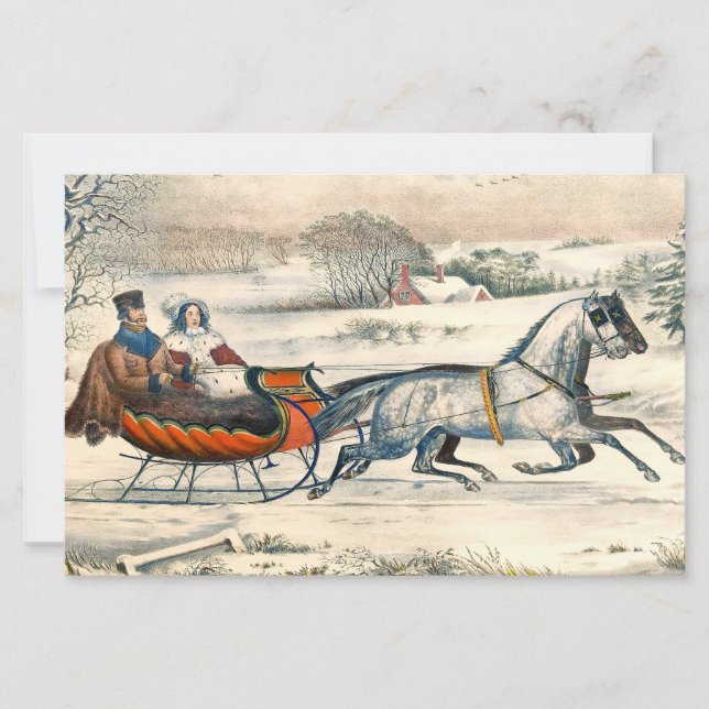 クラシック1853年 雪の中の馬車 Currier & Ives 冬の風景 (正面)