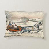クラシック1853年 雪の中の馬車 Currier & Ives 冬の風景 アクセントクッション (裏面)