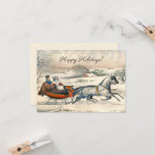 クラシック1853年 雪の中の馬車 Currier & Ives 冬の風景 カード (正面/裏面インサイチュ)