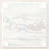 クラシック1853年 雪の中の馬車 Currier & Ives 冬の風景 ガラスコースター (裏面)