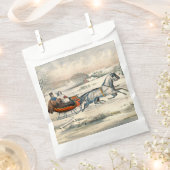 クラシック1853年 雪の中の馬車 Currier & Ives 冬の風景 フェイバーバッグ (クリップ留めされた状態)
