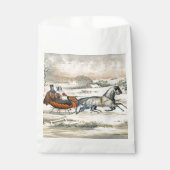 クラシック1853年 雪の中の馬車 Currier & Ives 冬の風景 フェイバーバッグ (正面)