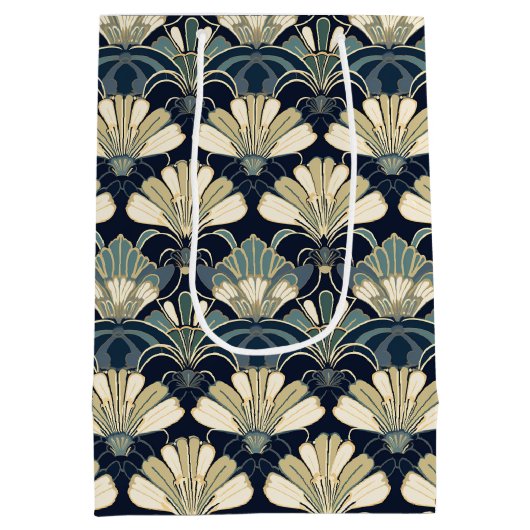 クラシック1920年代のインスパイアアールデコファンのモチーフ ミディアムペーパーバッグ (裏面)