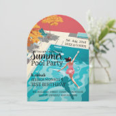 クラシック1950のスタイルプールパーティー誕生日 招待状 (スタンド正面)