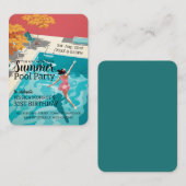 クラシック1950のプールパーティー誕生日配布資料チケット 名刺 (正面/裏面)