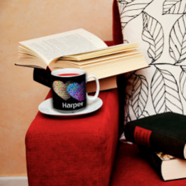 クラシック2つのハートブラック2トーンコーヒーマグ ツートーンマグカップ