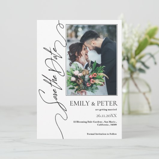 クラシック2エレガント写真結婚式の日付を保存 セーブザデート (スタンド正面)