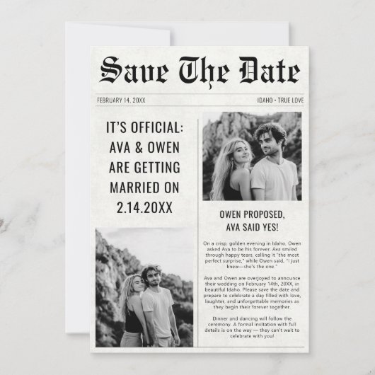 クラシック2モダン写真結婚新聞スタイル セーブザデート (正面)