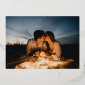 クラシック2写真結婚式の日付の保存バラ金ゴールド 箔招待状 (裏面)