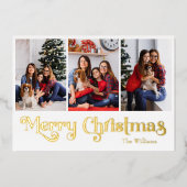 クラシック3シンプル枚の写真メリークリスマス金ゴールド 箔シーズンカード (正面)