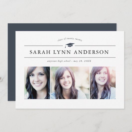 クラシック3フォト卒業パーティー招待状 招待状 (正面/裏面)