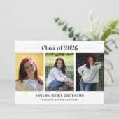 クラシック3枚の写真が入った白い卒業パーティー 招待状 (スタンド正面)