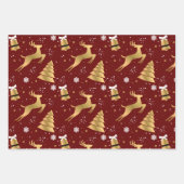 クラシック3色金ゴールドクリスマストナカイ模様 ラッピングペーパーシート (正面2)