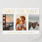 クラシック4枚の写真数々の日付金ゴールドを保存 箔招待状 (正面)