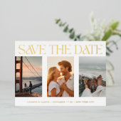 クラシック4枚の写真数々の日付金ゴールドを保存 箔招待状 (立ち正面)