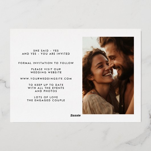 クラシック4枚の写真数々の日付金ゴールドを保存 箔招待状 (裏面)