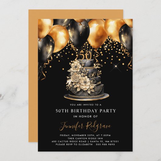 クラシック50モダン誕生日 招待状 (正面/裏面)