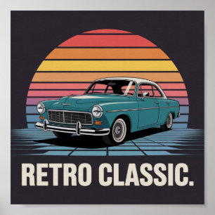 クラシック50年代セダン リトロ サンセット ポスター