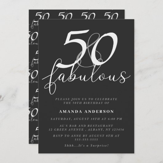 クラシック50歳と素晴らしい50歳の誕生日パーティー 招待状 (正面/裏面)