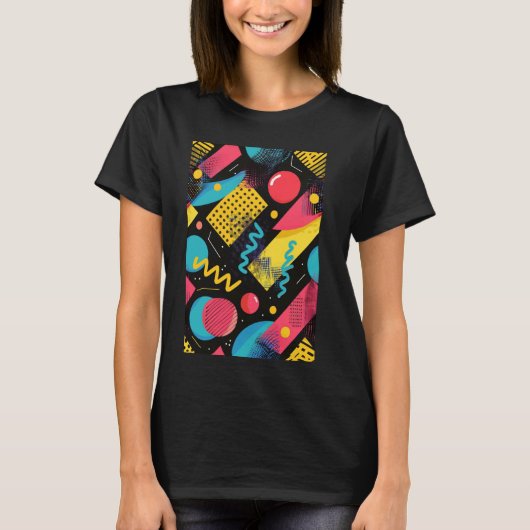 クラシック80年代スタイル合成波パターンアート Tシャツ (正面)