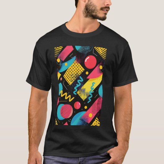 クラシック80年代スタイル合成波パターンアート Tシャツ (正面)