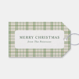 クラシック アイボリー&グリーン プラッド クリスマス ギフトタグ