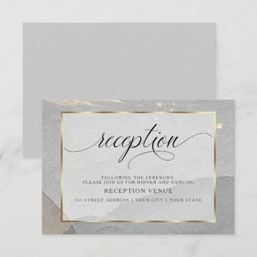 クラシック アブストラクト ウォーターカラー スプラッシュ ピューター 招待状 (正面/裏面)