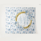 クラシック ウォーターカラー ダスティーブルー ゴールド ウェディング バナー タペストリー (正面(横))