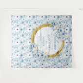 クラシック ウォーターカラー ダスティーブルー ゴールド ウェディング フォト タペストリー (正面(横))