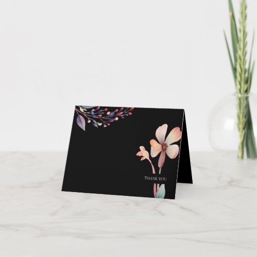 クラシック ウォーターカラー ブルー リーフ フローラル サンキューカード (正面)