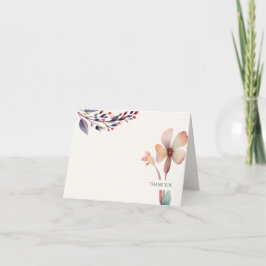 クラシック ウォーターカラー ブルー リーフ フローラル サンキューカード