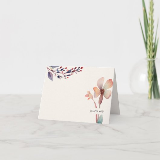 クラシック ウォーターカラー ブルー リーフ フローラル サンキューカード (正面)