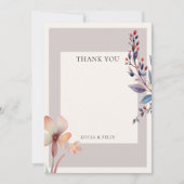 クラシック ウォーターカラー ブルー リーフ ブランク ウェディング サンキューカード (正面)