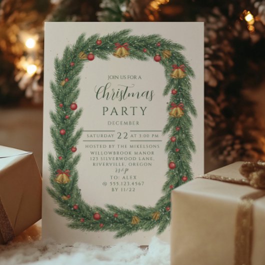 クラシック エバーグリーン ベル クリスマス 招待状