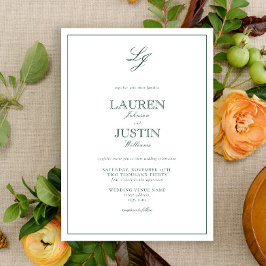 クラシック エメラルドグリーン カリグラフィー モノグラム ウェディング 招待状