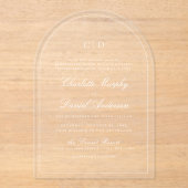 クラシック エレガンス スクリプト モノグラム アーチ ウェディング アクリル招待状 (正面)