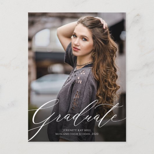 クラシック・エレガンス・スクリプト 卒業式招待状 ポストカード (正面)