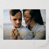 クラシック エレガンス 横長 写真付き Save the Date 箔招待状 (正面)