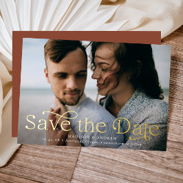 クラシック エレガンス 横長 写真付き Save the Date 箔招待状