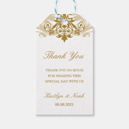 クラシック&エレガント金ゴールドアイアンワーク結婚の感謝 ギフトタグ (正面)