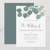 クラシック エレガント カリグラフィー ユーカリ グリーンの装飾 招待状 (正面/裏面)
