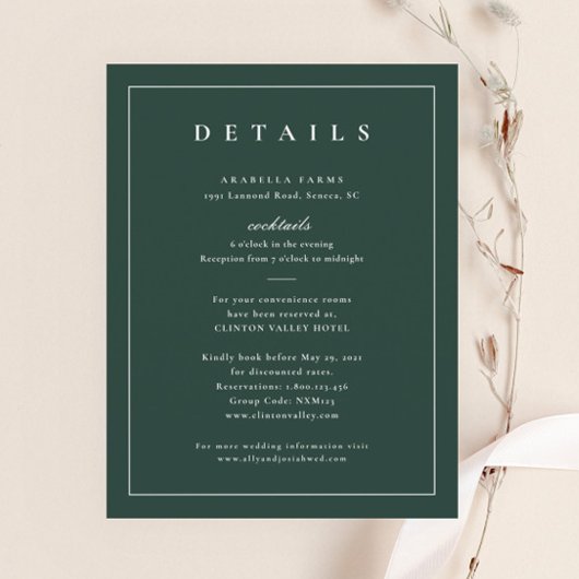 クラシック エレガント グリーン ウェディングの詳細 エンクロージャーカード