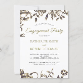 クラシック エレガント ゴールド ヴィンテージ フラワーエンゲージメント 招待状