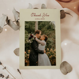 クラシック エレガント スクリプト アイボリークリーム 結婚式 写真 サンキューカード